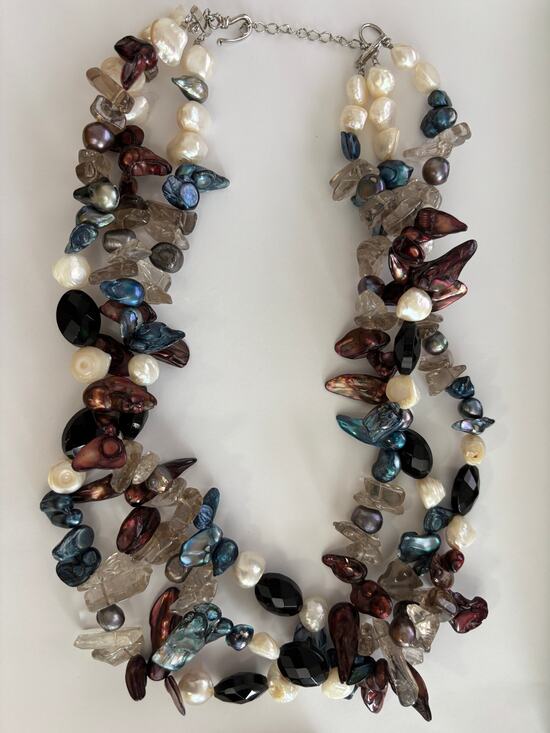 unknown Jewelry - Cultured Freshwater Keshi Pearls Rock Crystal Blue Brown Multi Strand Torsade